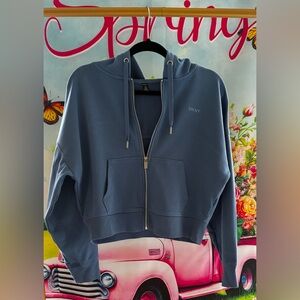 DKNY Dusty Blue Cropped Zip-Up Hoodie